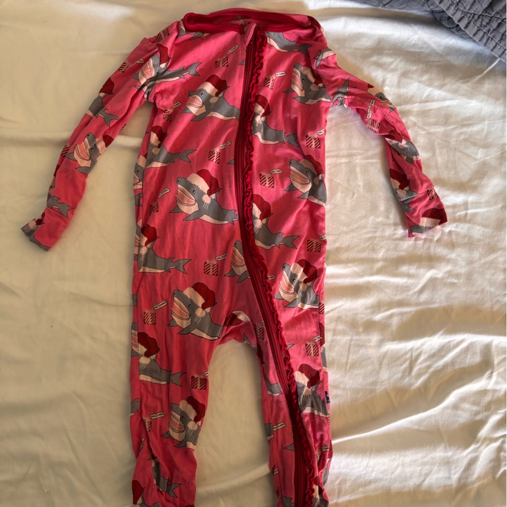 Kickee Pink Shark Print Onesie Pajamas